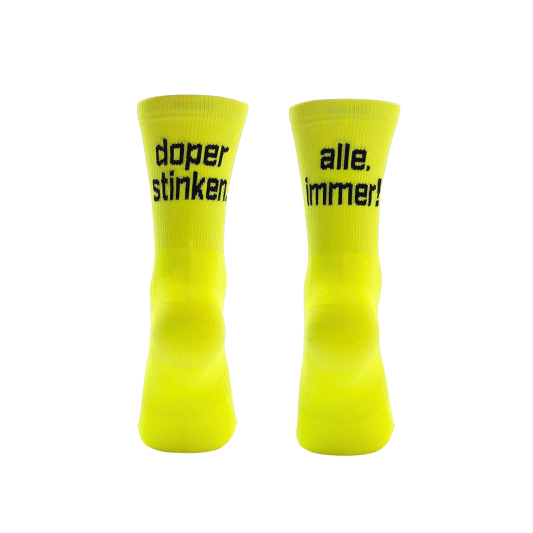 doper stinken. alle. immer! Rad- und Laufsocke neongelb
