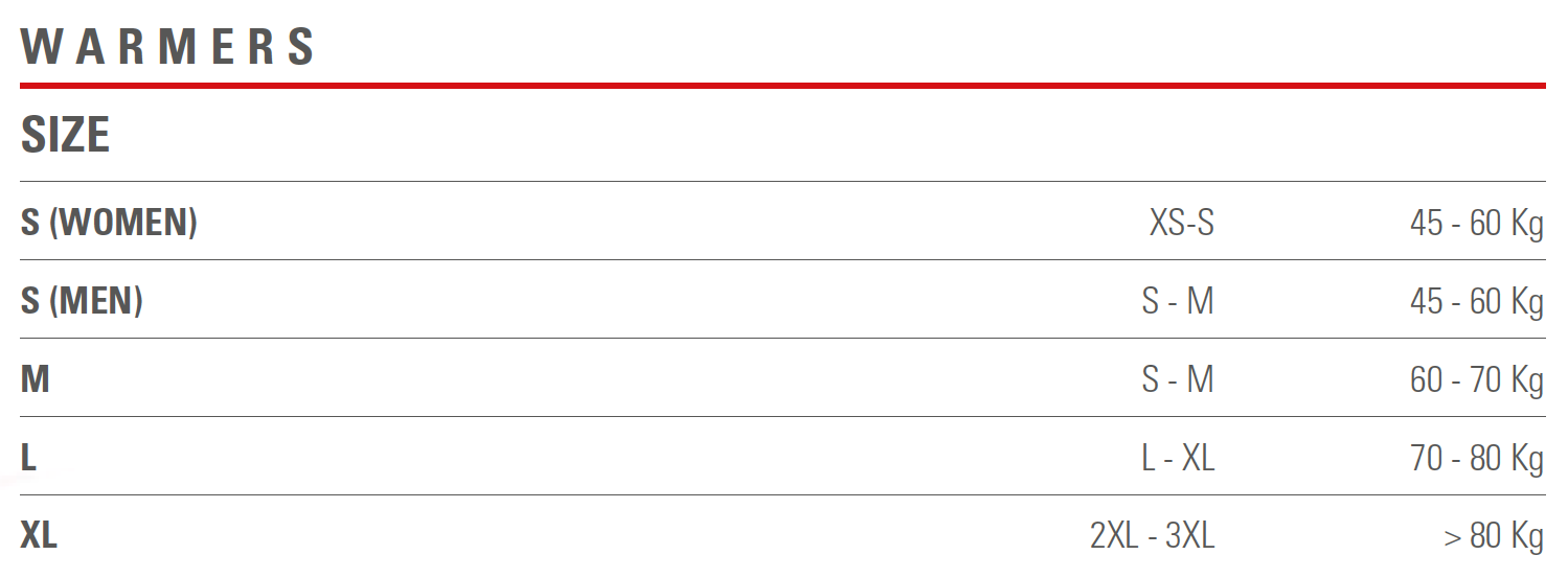 Castelli leg warmers size guide hot sale